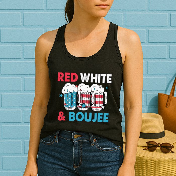 Red White And Boujee Retro 4th Of July Drinking Womens Tank Top
