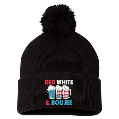 Red White And Boujee Retro 4th Of July Drinking Pom Pom 12in Knit Beanie