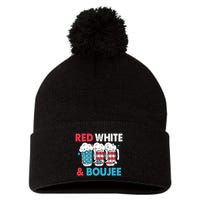 Red White And Boujee Retro 4th Of July Drinking Pom Pom 12in Knit Beanie