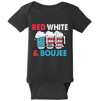 Red White And Boujee Retro 4th Of July Drinking Baby Bodysuit
