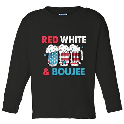 Red White And Boujee Retro 4th Of July Drinking Toddler Long Sleeve Shirt
