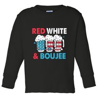 Red White And Boujee Retro 4th Of July Drinking Toddler Long Sleeve Shirt
