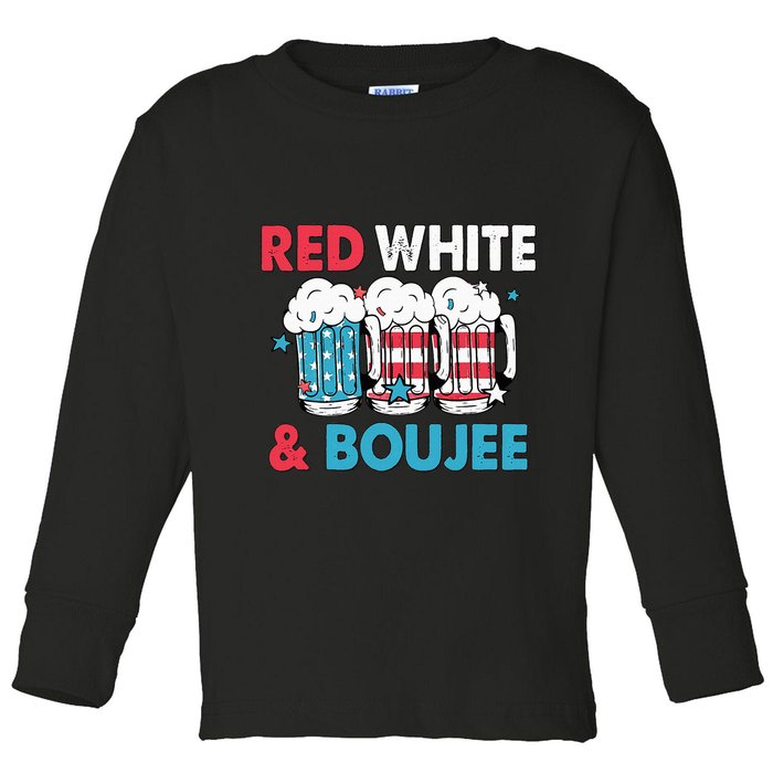 Red White And Boujee Retro 4th Of July Drinking Toddler Long Sleeve Shirt