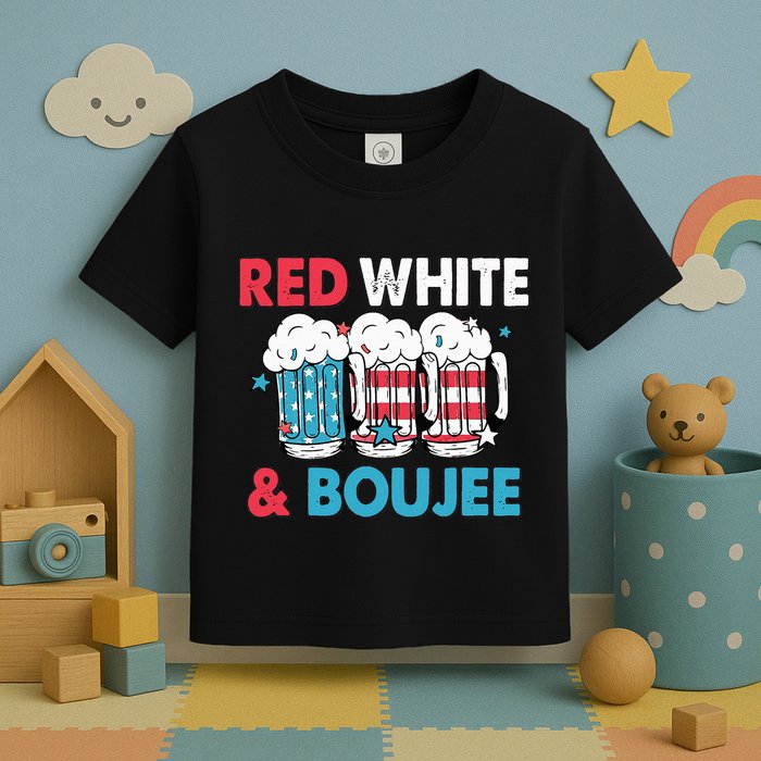 Red White And Boujee Retro 4th Of July Drinking Toddler T-Shirt