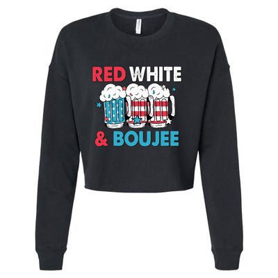 Red White And Boujee Retro 4th Of July Drinking Cropped Pullover Crew