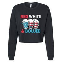 Red White And Boujee Retro 4th Of July Drinking Cropped Pullover Crew