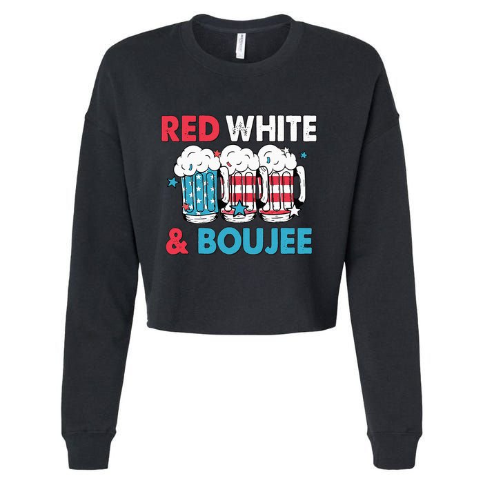 Red White And Boujee Retro 4th Of July Drinking Cropped Pullover Crew