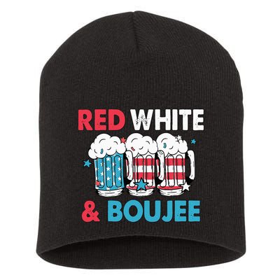 Red White And Boujee Retro 4th Of July Drinking Short Acrylic Beanie