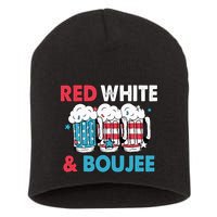 Red White And Boujee Retro 4th Of July Drinking Short Acrylic Beanie
