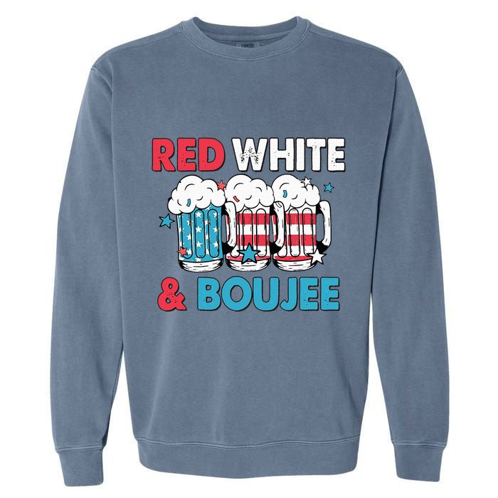 Red White And Boujee Retro 4th Of July Drinking Garment-Dyed Sweatshirt