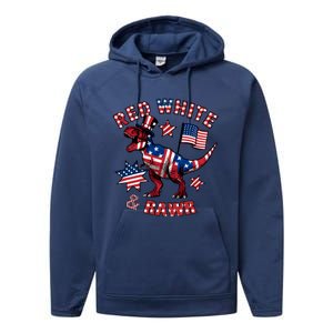 Red White And Rawr America Patriotic Performance Fleece Hoodie