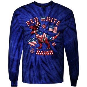 Red White And Rawr America Patriotic Tie-Dye Long Sleeve Shirt