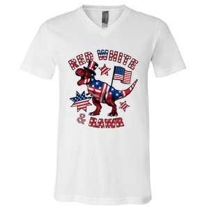 Red White And Rawr America Patriotic V-Neck T-Shirt