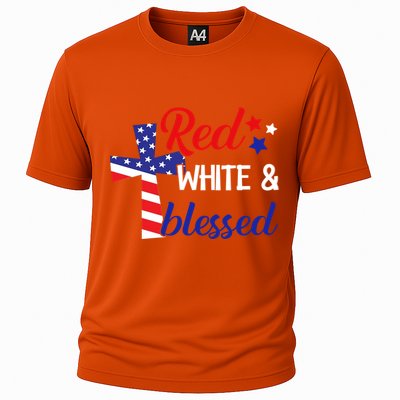 Red White And Blessed Gift 4th Of July Cute Patriotic Americ Gift Cooling Performance Crew T-Shirt