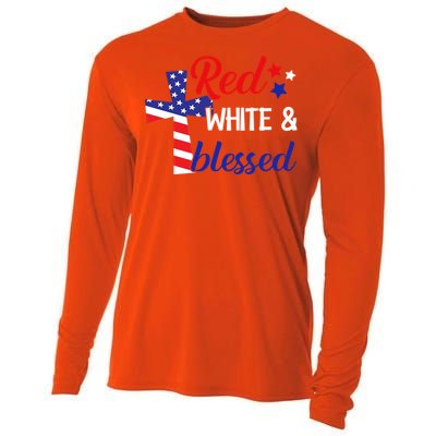 Red White And Blessed Gift 4th Of July Cute Patriotic Americ Gift Cooling Performance Long Sleeve Crew