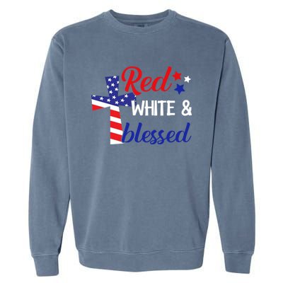 Red White And Blessed Gift 4th Of July Cute Patriotic Americ Gift Garment-Dyed Sweatshirt