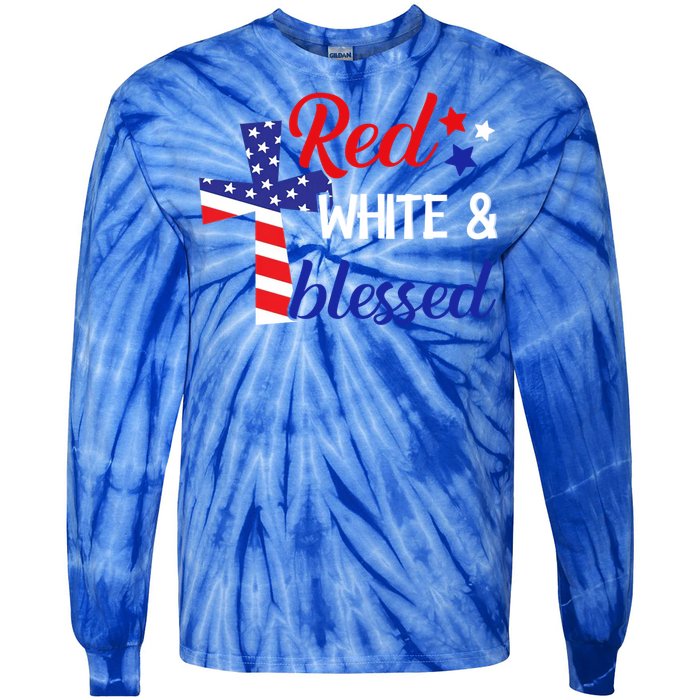 Red White And Blessed Gift 4th Of July Cute Patriotic Americ Gift Tie-Dye Long Sleeve Shirt