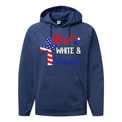 Red White And Blessed Gift 4th Of July Cute Patriotic Americ Gift Performance Fleece Hoodie