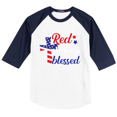 Red White And Blessed Gift 4th Of July Cute Patriotic Americ Gift Baseball Sleeve Shirt