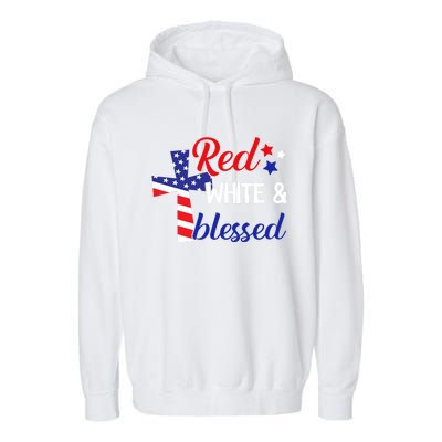 Red White And Blessed Gift 4th Of July Cute Patriotic Americ Gift Garment-Dyed Fleece Hoodie