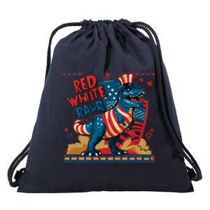 Red White And Rawr Patriotic Dinosaur Drawstring Bag