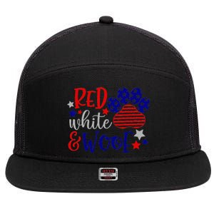 Red White And Woof Patriotic Dog Lover USA Flag 4th Of July 7 Panel Mesh Trucker Snapback Hat