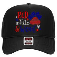 Red White And Woof Patriotic Dog Lover USA Flag 4th Of July High Crown Mesh Back Trucker Hat