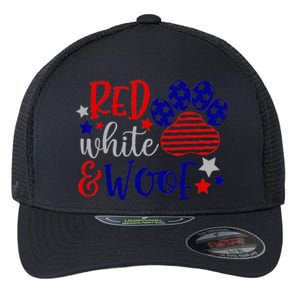 Red White And Woof Patriotic Dog Lover USA Flag 4th Of July Flexfit Unipanel Trucker Cap