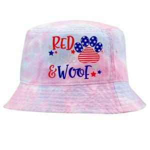 Red White And Woof Patriotic Dog Lover USA Flag 4th Of July Tie-Dyed Bucket Hat