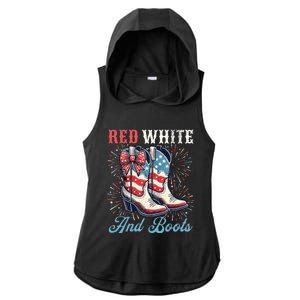 Red White And Boots Cute Coquette Cowgirl Independence Day Ladies PosiCharge Tri-Blend Wicking Draft Hoodie Tank