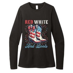 Red White And Boots Cute Coquette Cowgirl Independence Day Womens CVC Long Sleeve Shirt