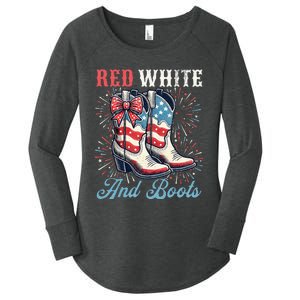 Red White And Boots Cute Coquette Cowgirl Independence Day Women's Perfect Tri Tunic Long Sleeve Shirt