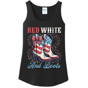 Red White And Boots Cute Coquette Cowgirl Independence Day Ladies Essential Tank