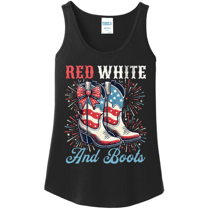 Red White And Boots Cute Coquette Cowgirl Independence Day Ladies Essential Tank