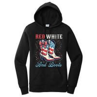 Red White And Boots Cute Coquette Cowgirl Independence Day Women's Pullover Hoodie