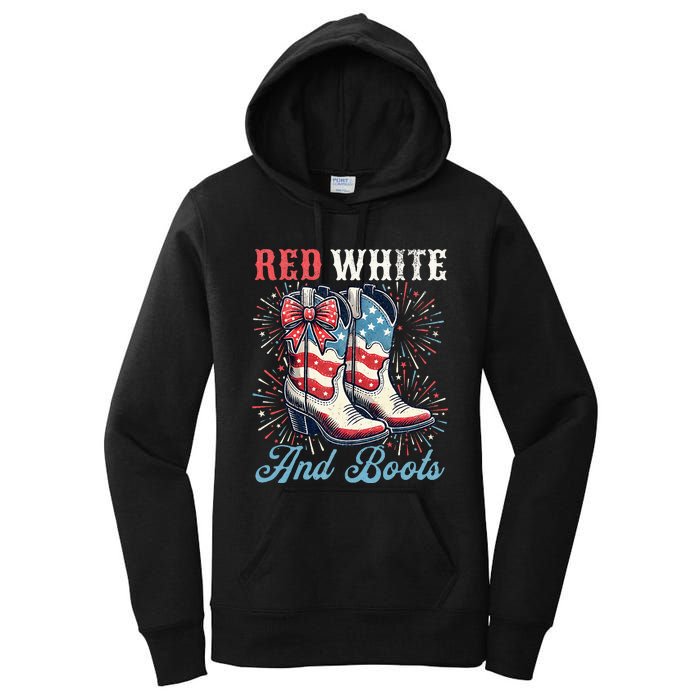 Red White And Boots Cute Coquette Cowgirl Independence Day Women's Pullover Hoodie