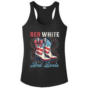 Red White And Boots Cute Coquette Cowgirl Independence Day Ladies PosiCharge Competitor Racerback Tank