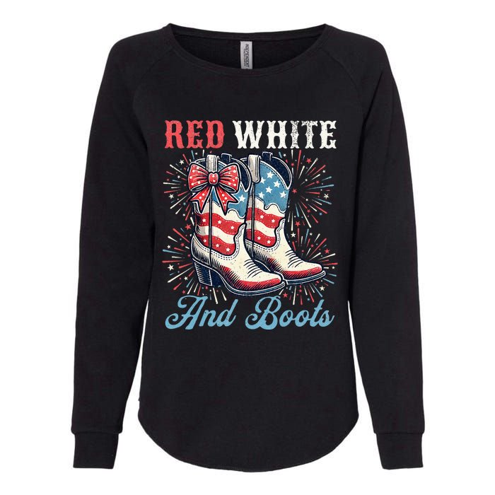 Red White And Boots Cute Coquette Cowgirl Independence Day Womens California Wash Sweatshirt