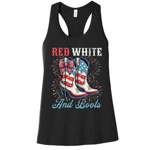 Red White And Boots Cute Coquette Cowgirl Independence Day Women's Racerback Tank