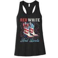 Red White And Boots Cute Coquette Cowgirl Independence Day Women's Racerback Tank