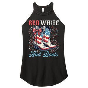 Red White And Boots Cute Coquette Cowgirl Independence Day Women's Perfect Tri Rocker Tank