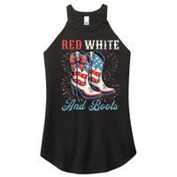 Red White And Boots Cute Coquette Cowgirl Independence Day Women's Perfect Tri Rocker Tank