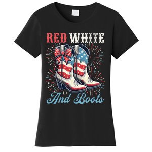 Red White And Boots Cute Coquette Cowgirl Independence Day Women's T-Shirt