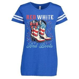 Red White And Boots Cute Coquette Cowgirl Independence Day Enza Ladies Jersey Football T-Shirt