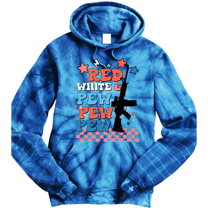 Red White And Pew Ar15 Funny Patriotic Gun 4th Amendment Tie Dye Hoodie