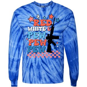 Red White And Pew Ar15 Funny Patriotic Gun 4th Amendment Tie-Dye Long Sleeve Shirt