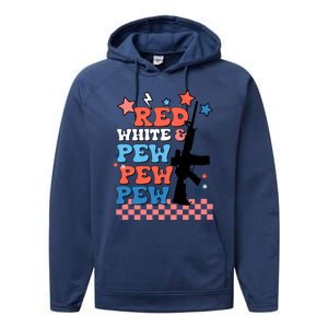 Red White And Pew Ar15 Funny Patriotic Gun 4th Amendment Performance Fleece Hoodie