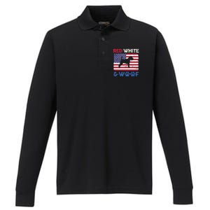 Red White And Woof Welsh Terrier Dog Us Flag Gift Performance Long Sleeve Polo