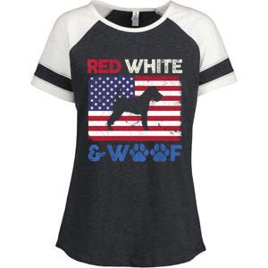 Red White And Woof Welsh Terrier Dog Us Flag Gift Enza Ladies Jersey Colorblock Tee