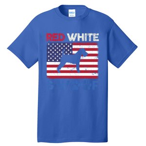 Red White And Woof Welsh Terrier Dog Us Flag Gift Tall T-Shirt